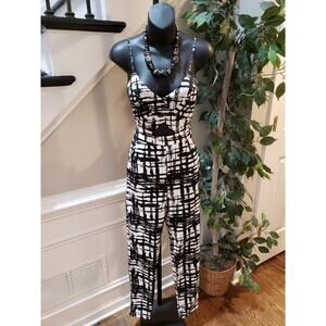 Lucy Wang Black White Abstract Spaghetti Strap Jumpsuit Women's Size S